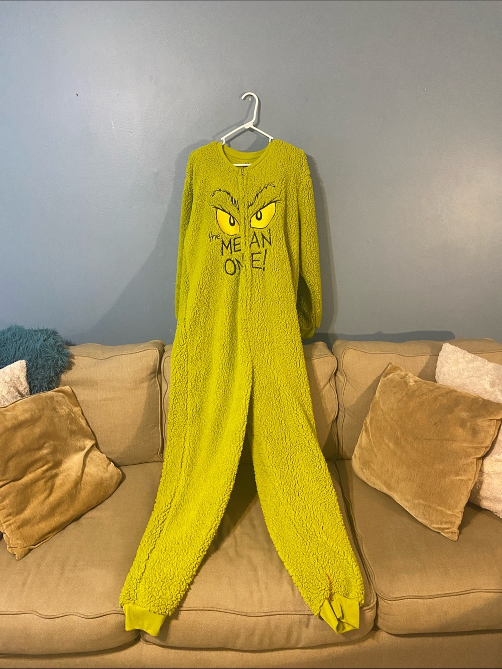 Grinch The Mean One Plush Green adult One-Piece Footie Pajamas